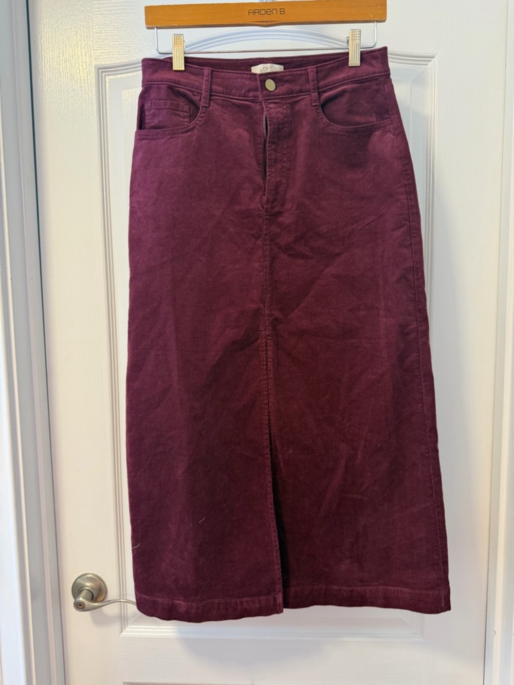 LOFT Corduroy Midi Skirt in Plum